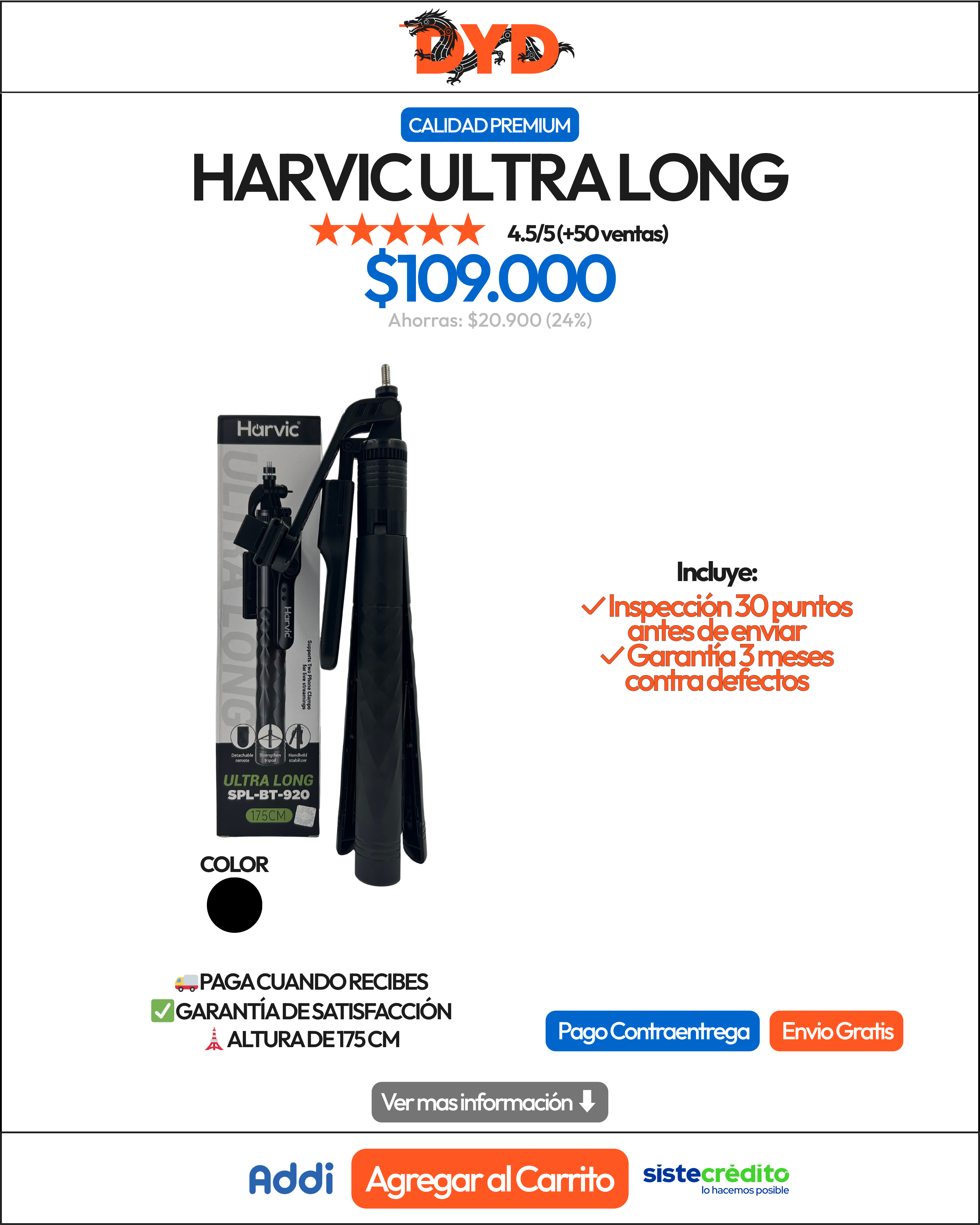 Tripode Harvic Ultra Long